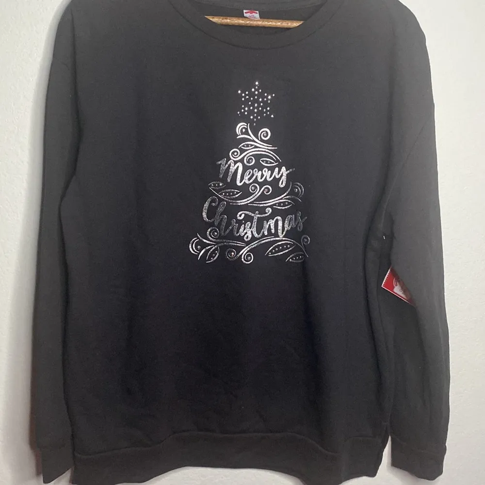 NWT Women’s Black Merry Christmas Holiday Tree Sweatshirt Size Large (12/14) - Image 7