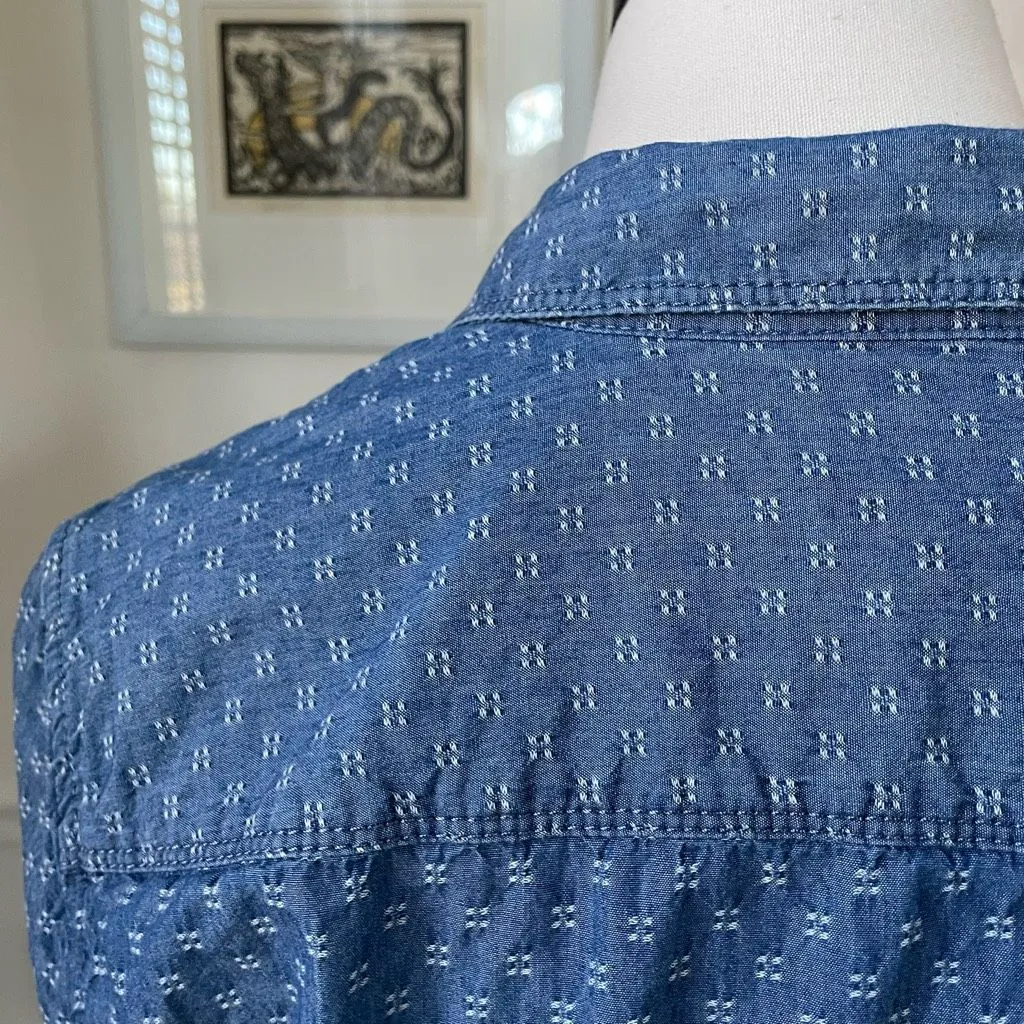Talbots Pattern Chambray Button Up Shirt Blue M - Image 4