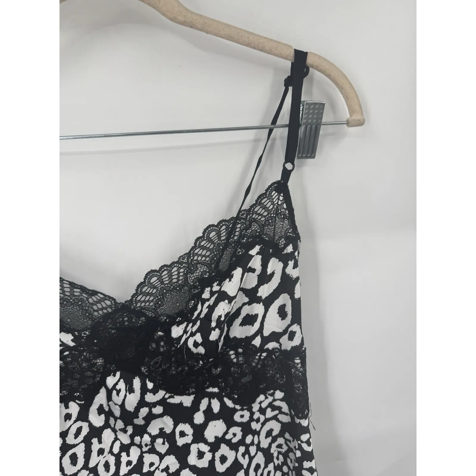 Victoria Secret Animal Print Lace Trim Sheer Cami Top Women Small Black White - Image 6