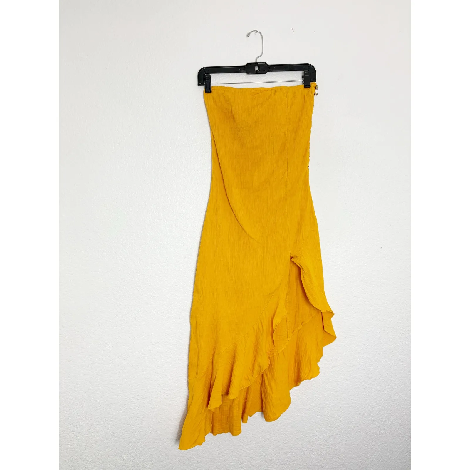 Free People Made Me Blush Midi Dress Size Small Yellow Asymmetrical Ruffle Hem - Image 4