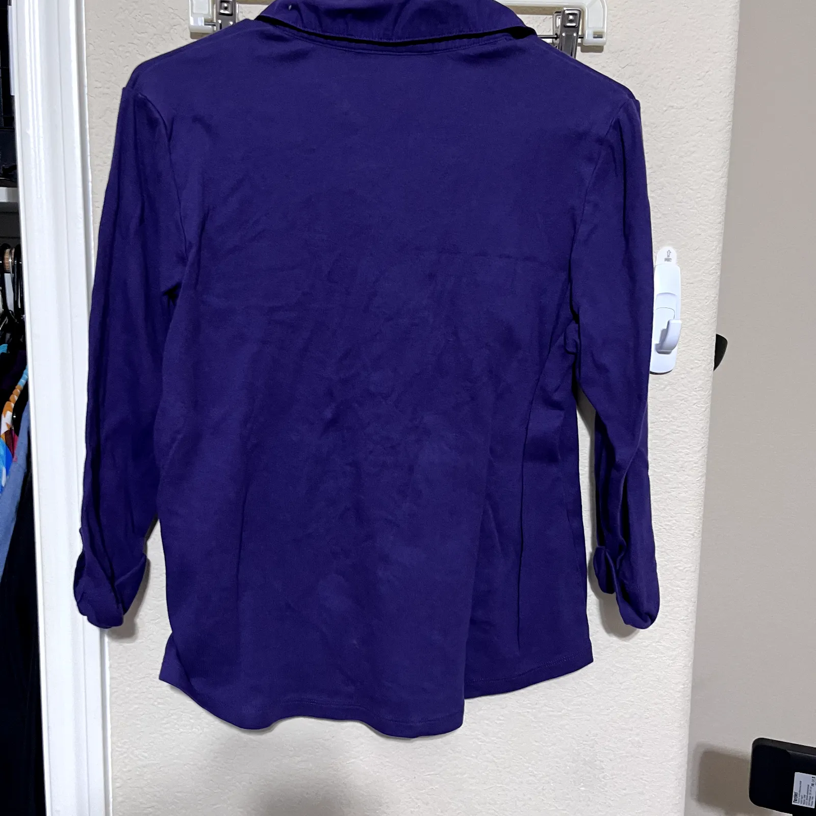 Karen Scott Purple Top Henley Roll tab Blouse Shirt womens sz Large stretchy - Image 5