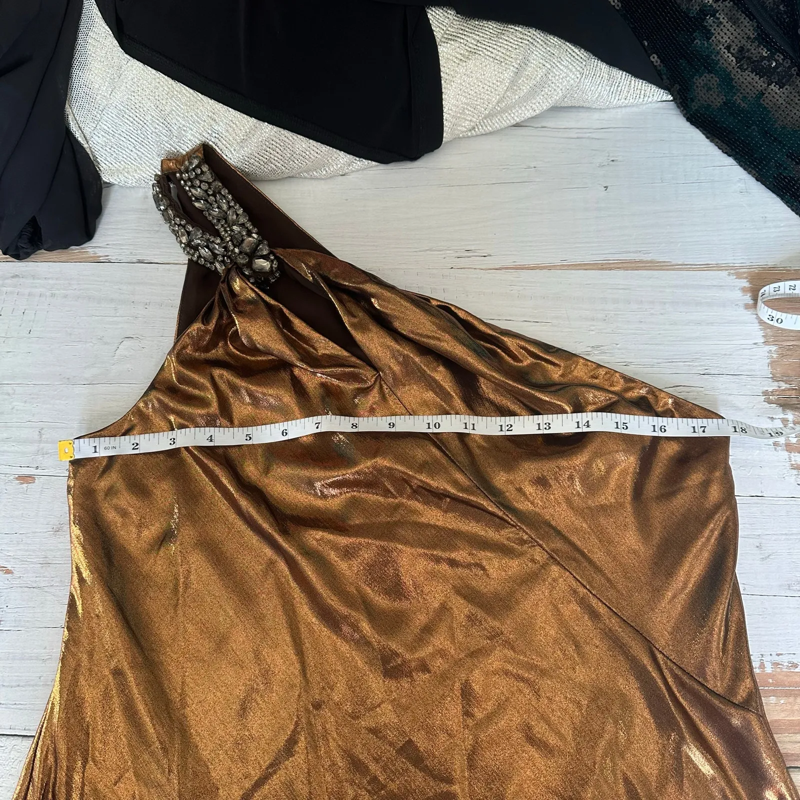 Lauren Ralph Lauren Metallic Chiffon One Shoulder Gown Party Size US 10 - Image 12