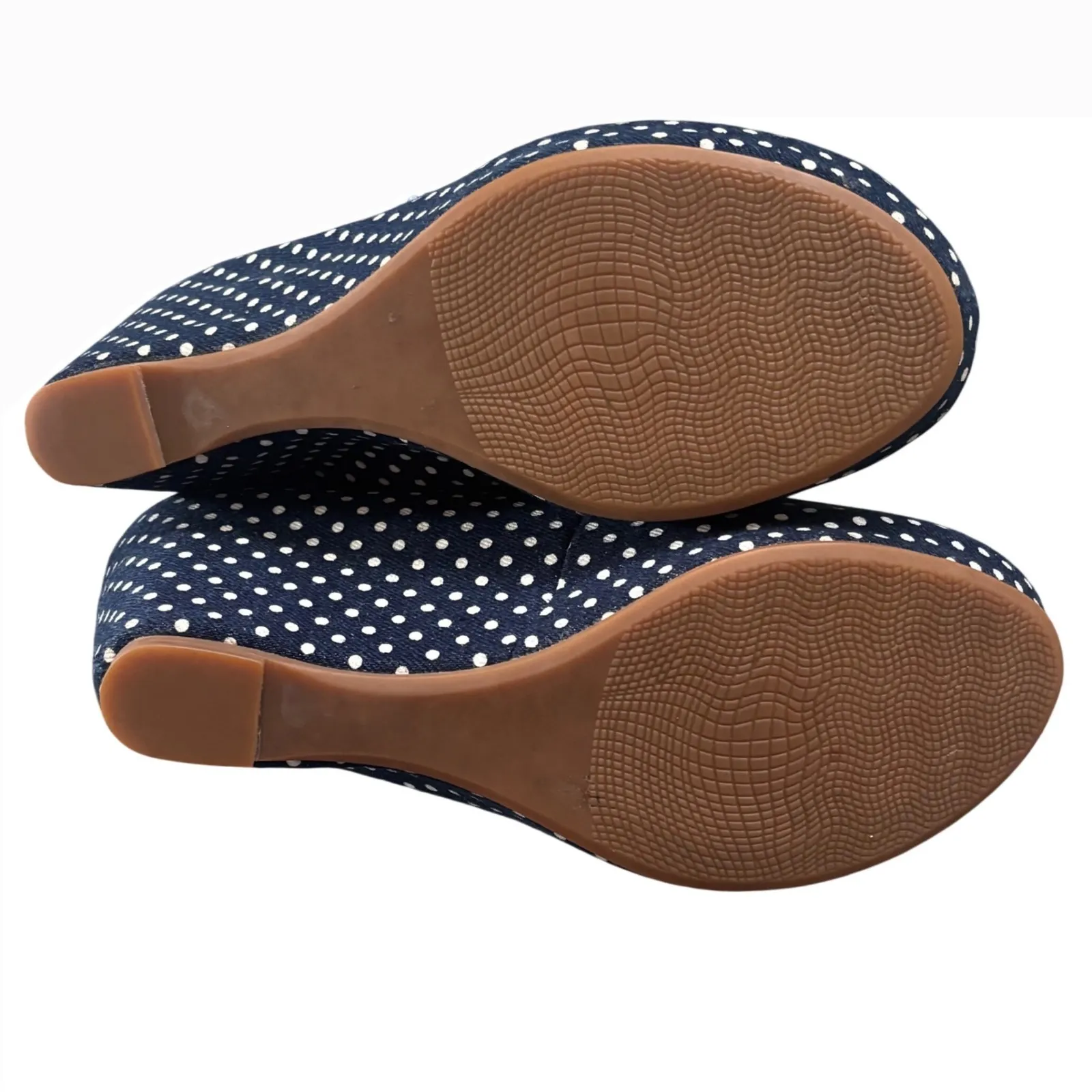 Johnston Murphy Blue Polka Dot Wedge Heels Peep Toe Women's pin up Shoes Size 7M - Image 9