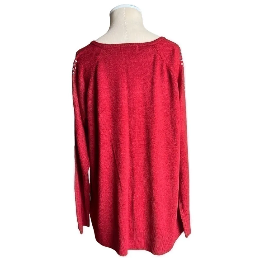 Jaclyn Smith Red cold shoulder embellished tunic sweater size Large NWT - Image 4