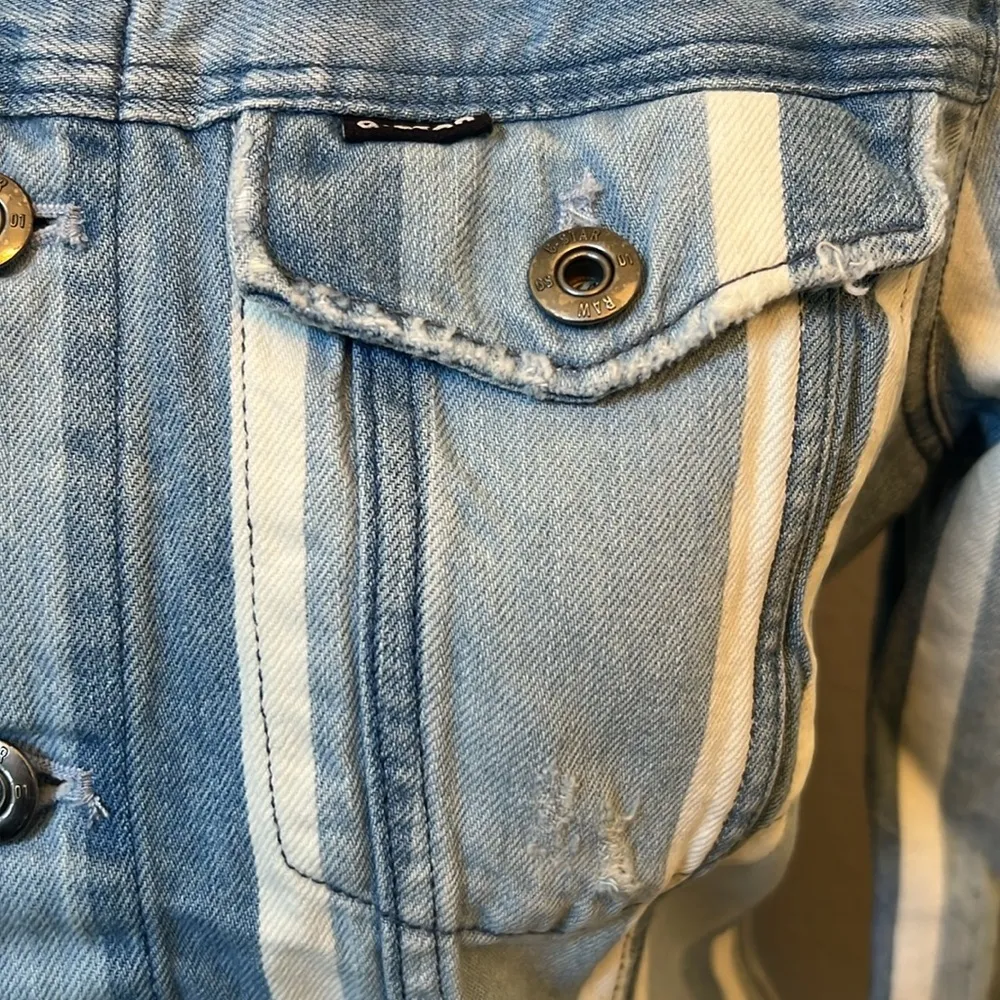 G-Star Raw Light Wash Striped Denim Jacket Slim/Trucker Style Size XS - Image 6