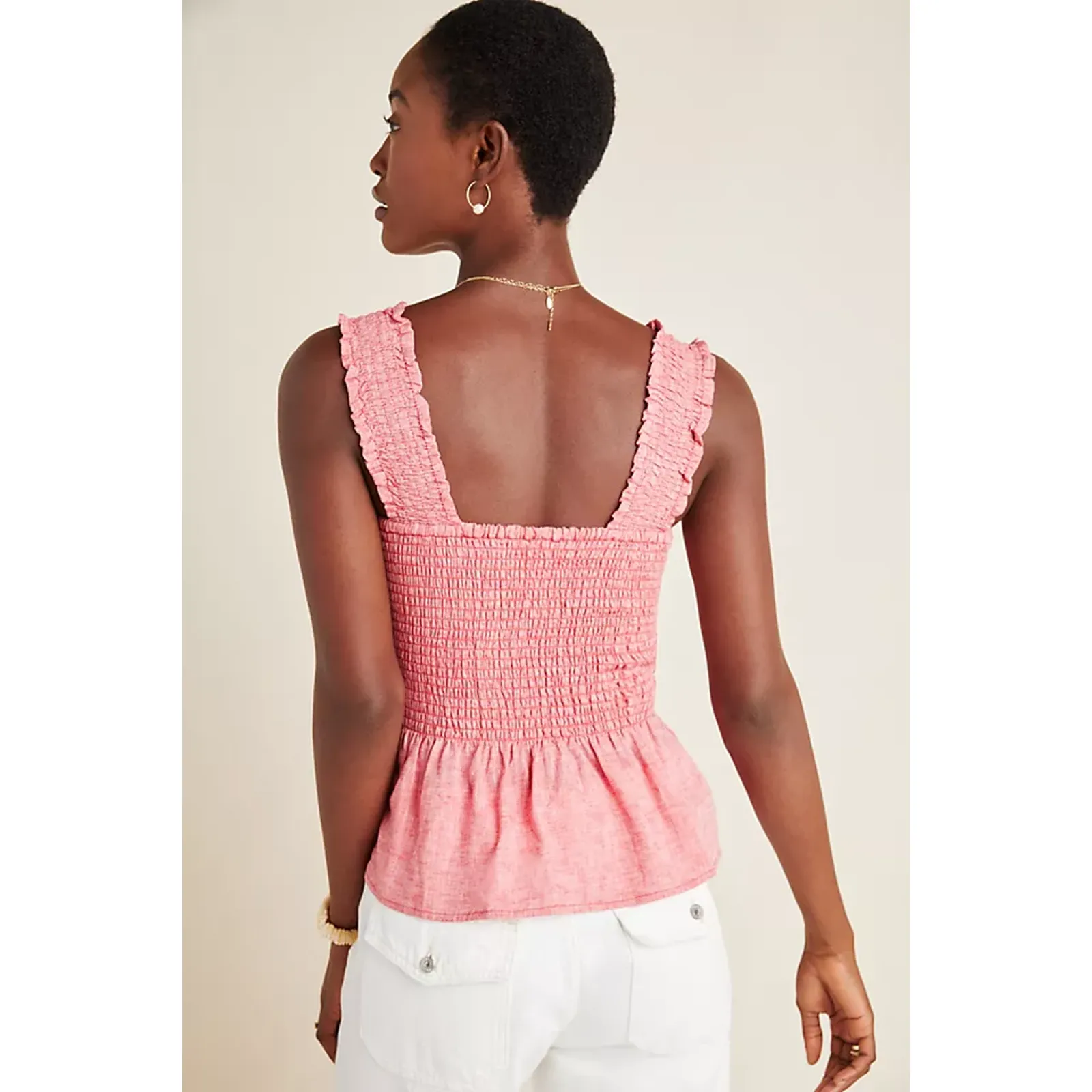 Maeve x Anthropologie Schuyler Sleevless Smocked Peplum Blouse Pink Women Size S - Image 2