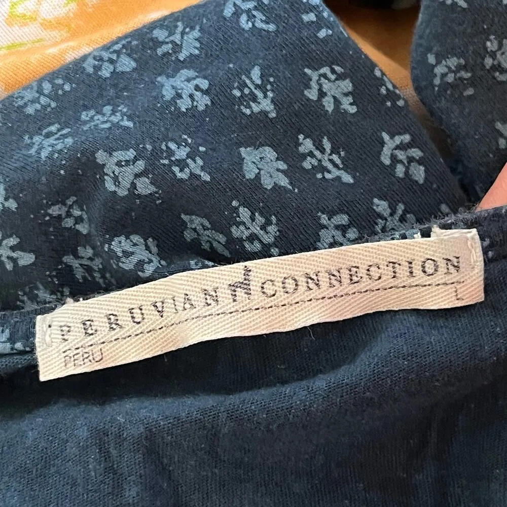 Peruvian Connection Women's Teal Blue Pima Cotton Dress Pockets 3/4 Sleeve Large - Image 4