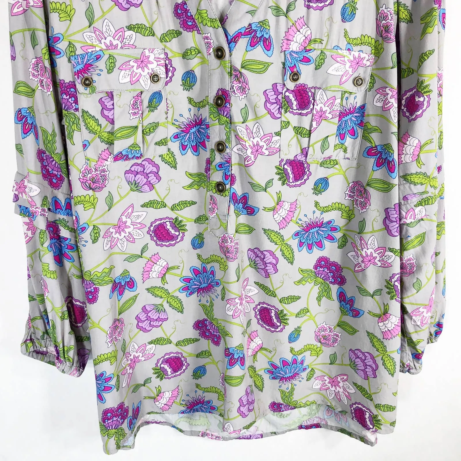 Matilda‎ Jane Medium Top Thinking Out Loud Gray Purple Floral Popover Womens 837 - Image 7