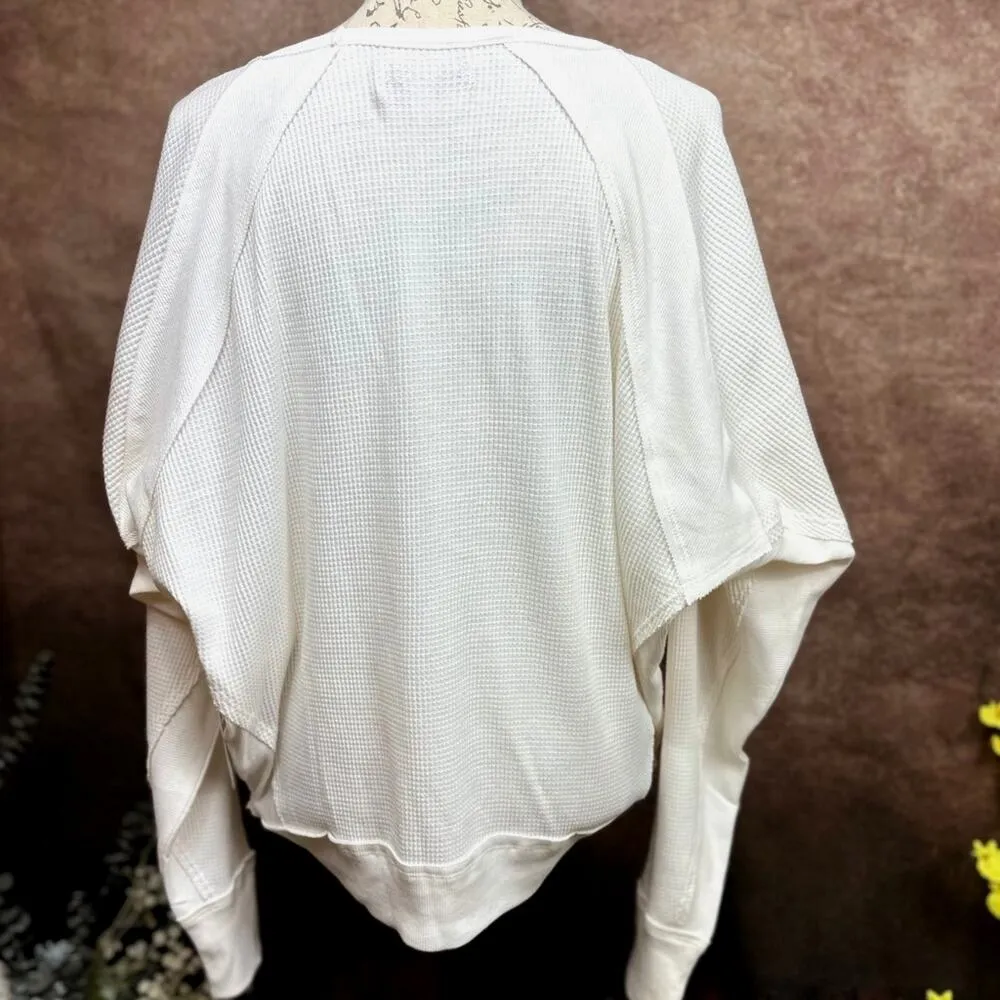 Free People Santa Clara Ribbed Waffle Knit Oversized Top Alabaster S - Image 14
