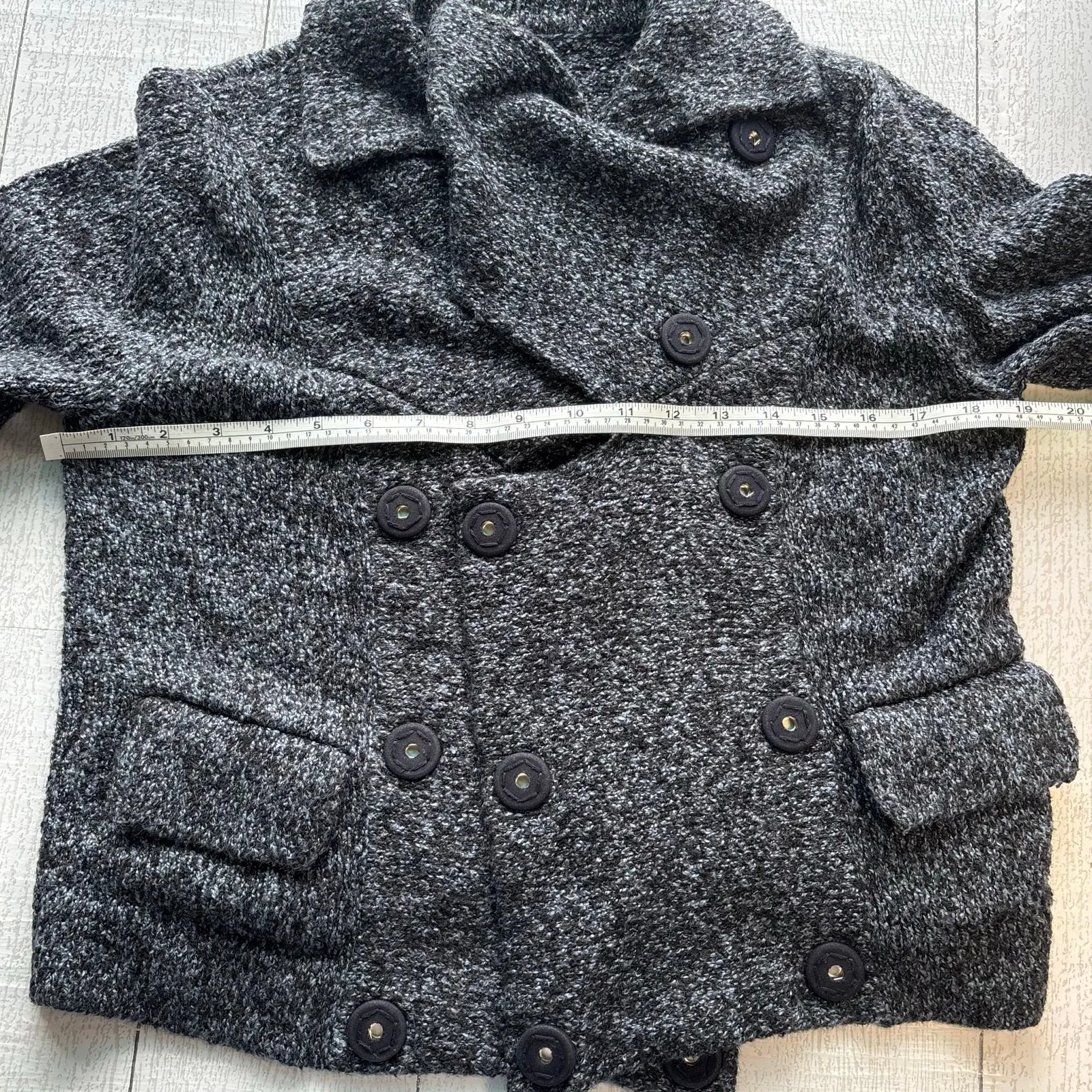 One Girl Who Double Breasted Cardigan Sweater with Bell Sleeves Black - Image 4