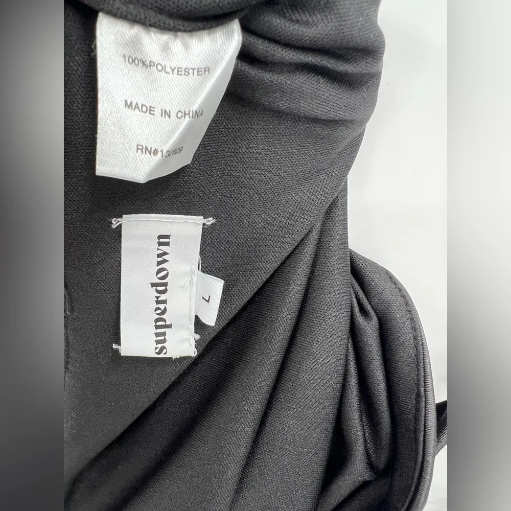 🆕 NWOT Superdown Revolve Cameron Tie Strap Crop Top Black Ruched Tank Top Large - Image 16