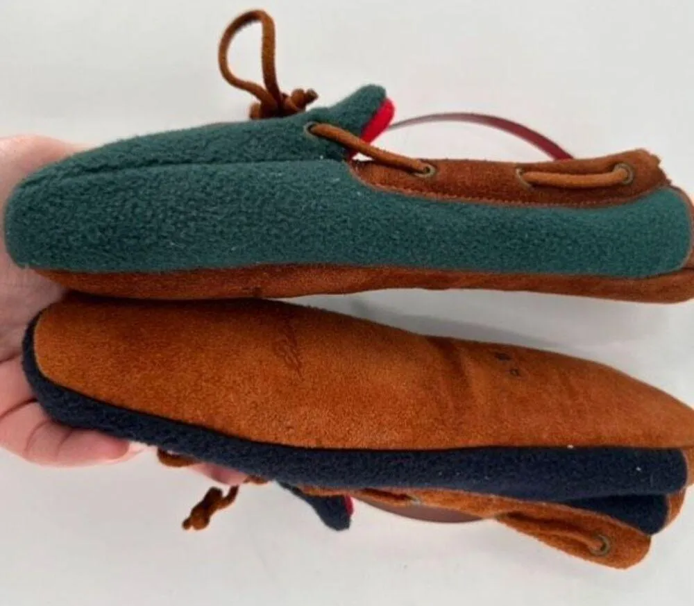 VTG 40/50s Eddie Bauer Women Polartec Colorblock Fleece Moccasin Slippers Size 8 - Image 6