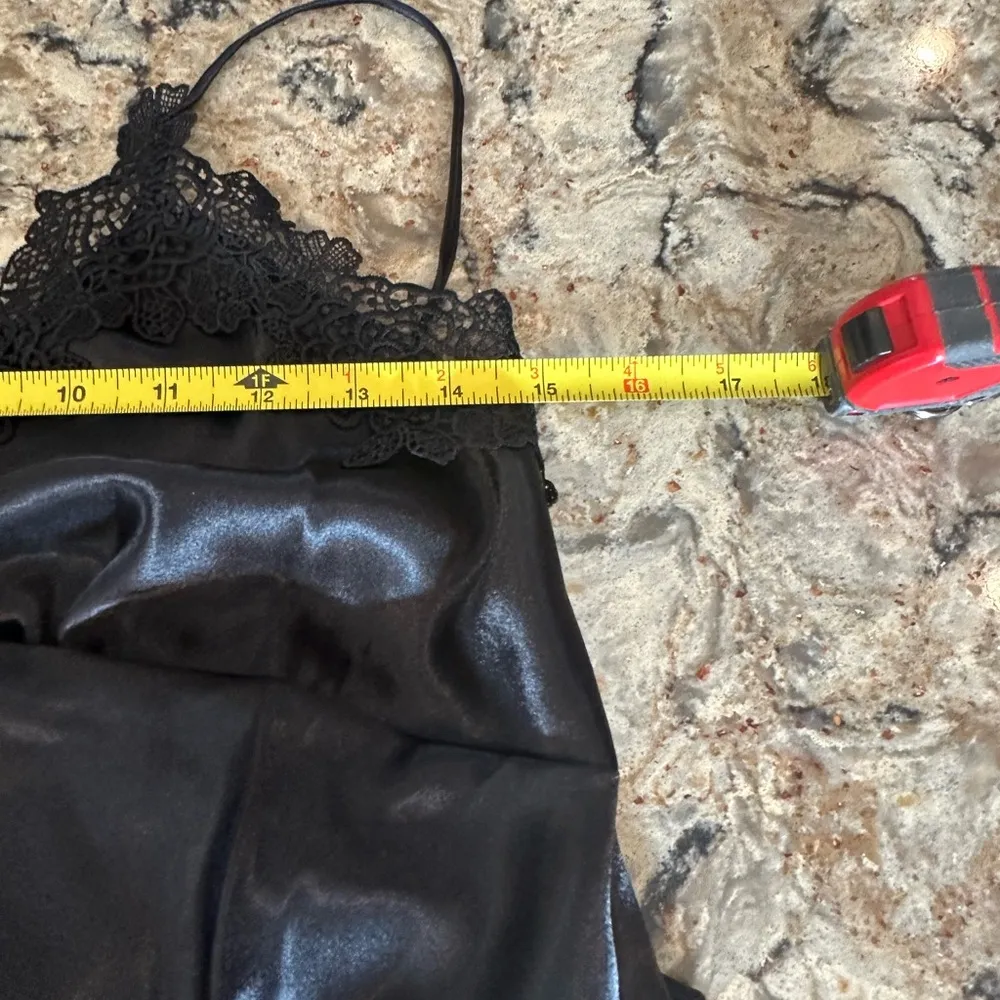 Black Satin Pajama Set Robe Pants Nightie Lace Trim Womens Size M/L New Lingerie Size M - Image 14