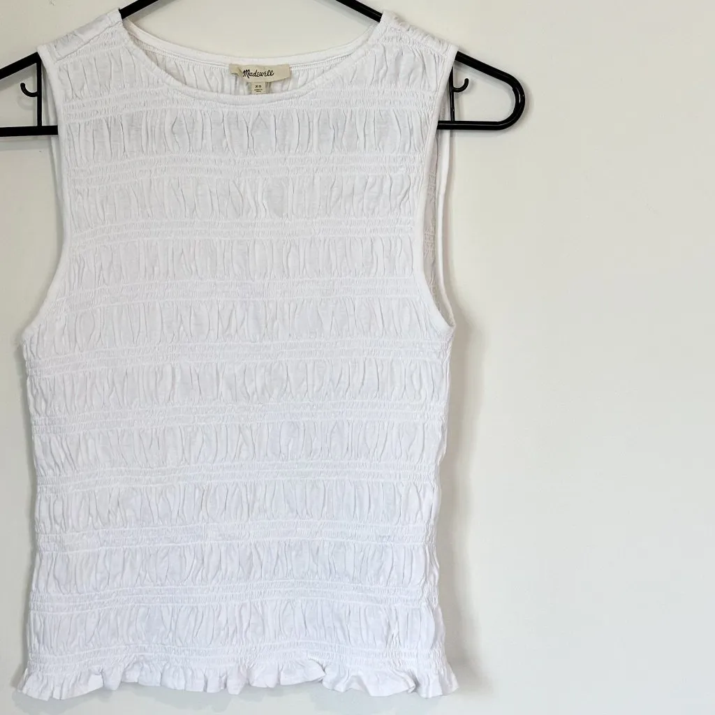 NWT Madewell White Sachi Smocked Cotton Linen Blend Boatneck Tank - Extra Small - Image 3