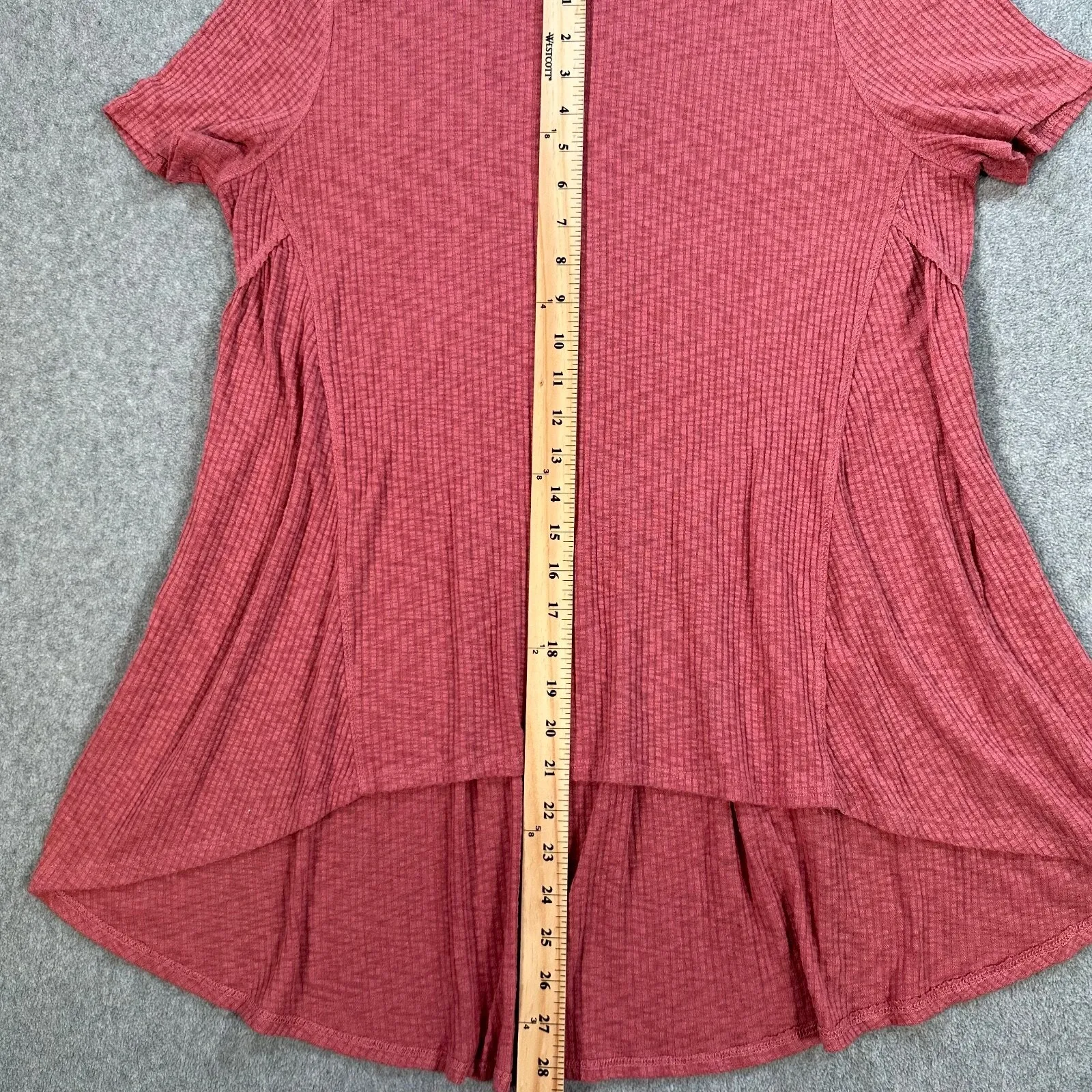 Andree by Unit Ribbed High Low Tunic Size Large Rose Short Sleeve Raw Hem Modest - Image 4