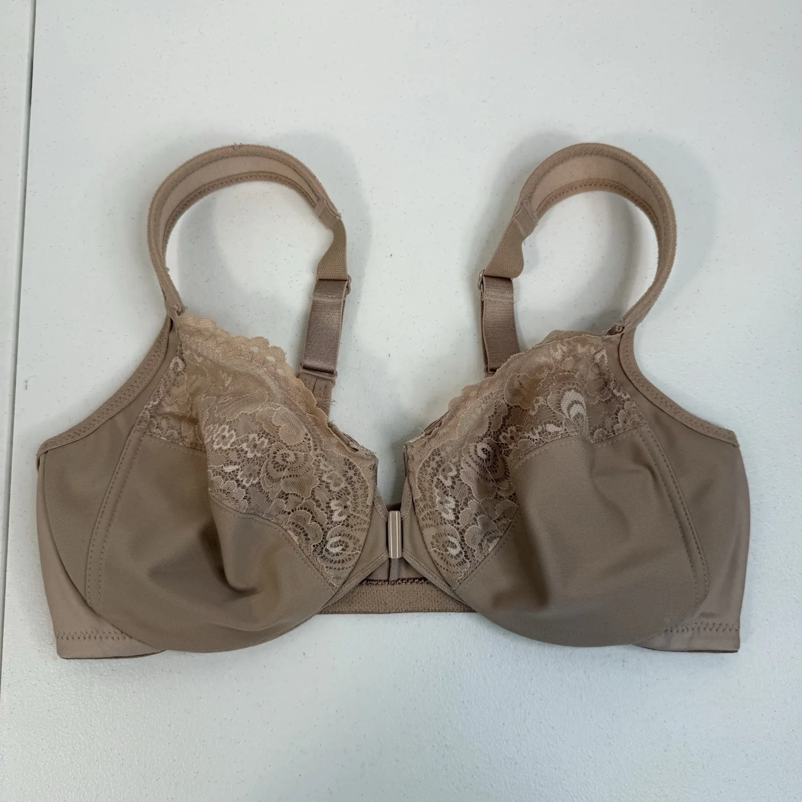Glamorise 38C Full Figure Plus Size WonderWire Front Closure Bra Underwire #1245 Tan - Image 3