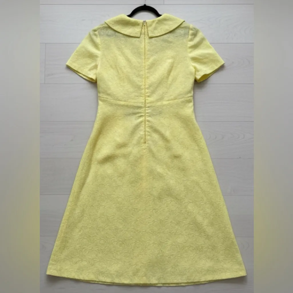 VINTAGE 60s Yellow Jacquard Empire Waist Mod Dress Large - Image 7