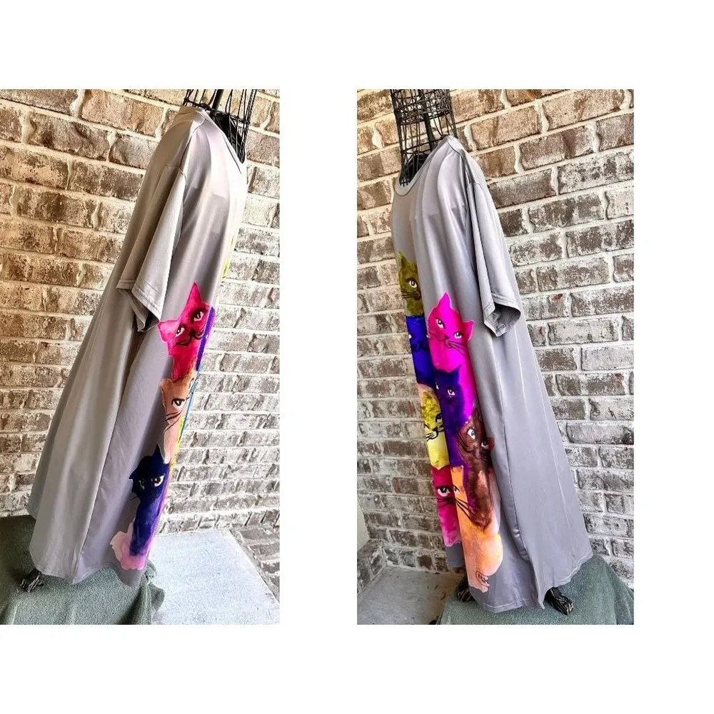 Emery Rose Dress 3XL Gray Colorful Cats Art to Wear Kitty Lover Festive … Size undefined - Image 9