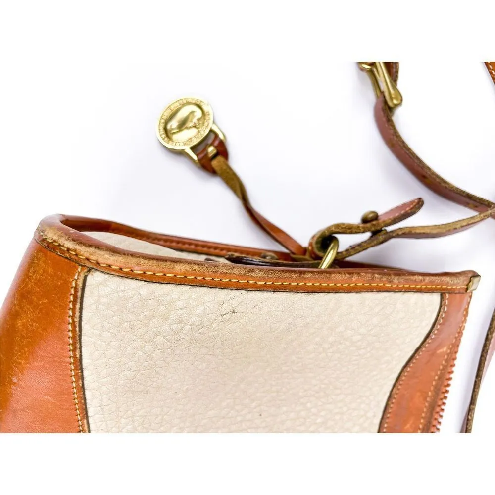 Dooney and Bourke Vintage Ivory and Tan Leather Crossbody Bag - Image 4