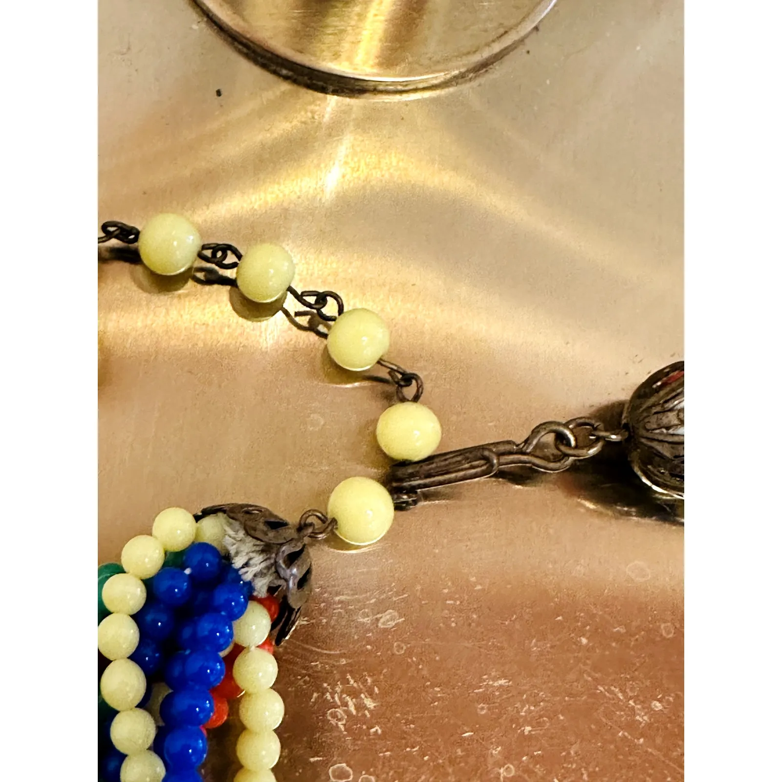 Vintage 1930s Multi Strand Necklace/Earring Set Japan Glass Beads Bright Costume Blue - Image 5