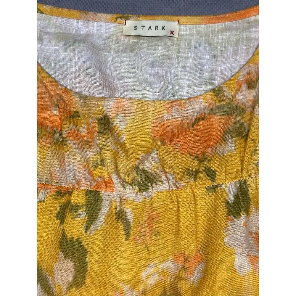 Stark X 100% Linen Yellow Floral Ruffle Sleeve Dress – Size Small - Image 8