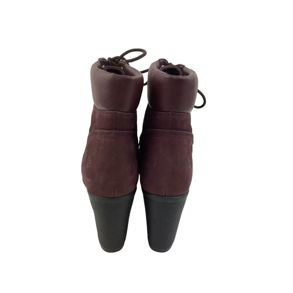 *Timberland Burgundy Leather Lace Up Heeled Ankle Boots Womens Size 10 Causal - Image 5