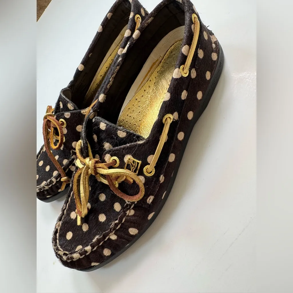 Sherry Top Sider Women’s Boat Shoes Loafers Brown Calf Fur Polka Dot size 7.5 - Image 3