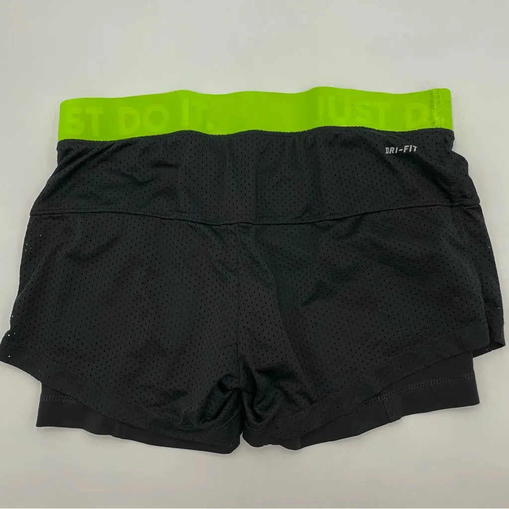Nike Shorts Running Layers Black Neon Band Women Size Small Fitted Mesh‎ Stretch - Image 2