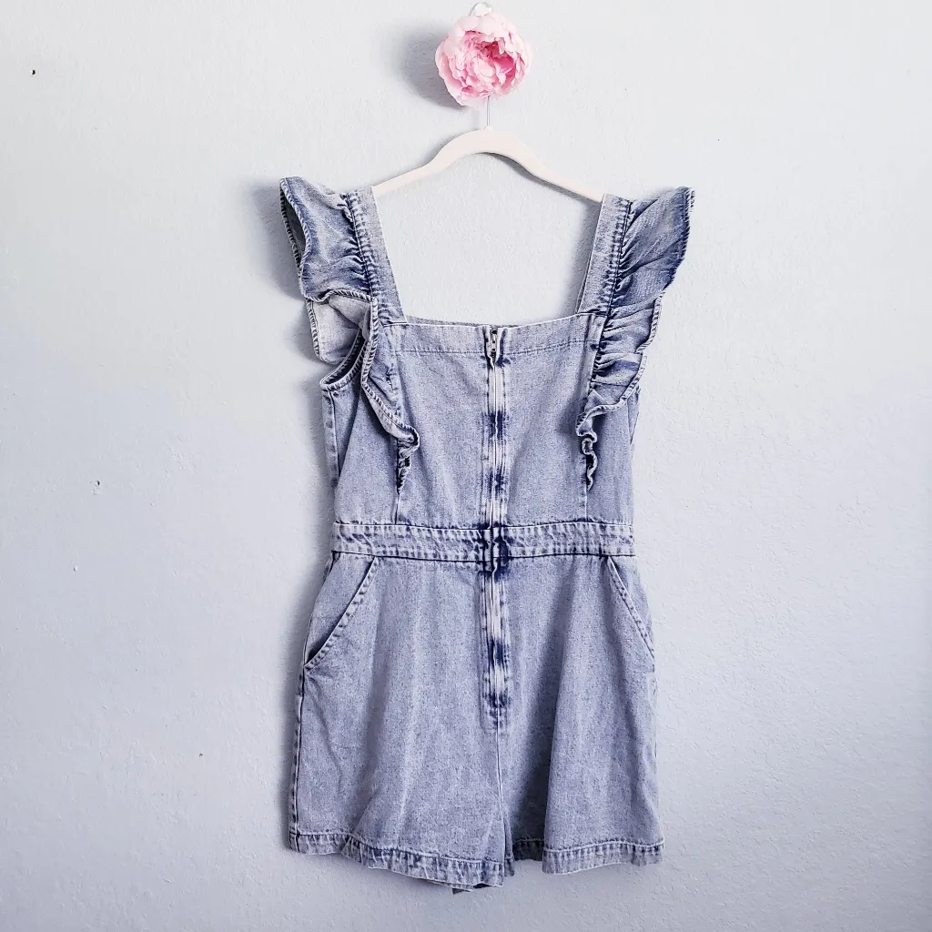 Baltic Born Montgomery Blue Denim Ruffle Romper - Image 3