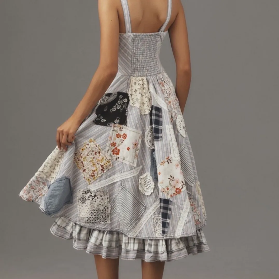 Anthropologie The Jenna Drop Waist Midi Dress Pilcro Size 6 Patchwork Womens - Image 2