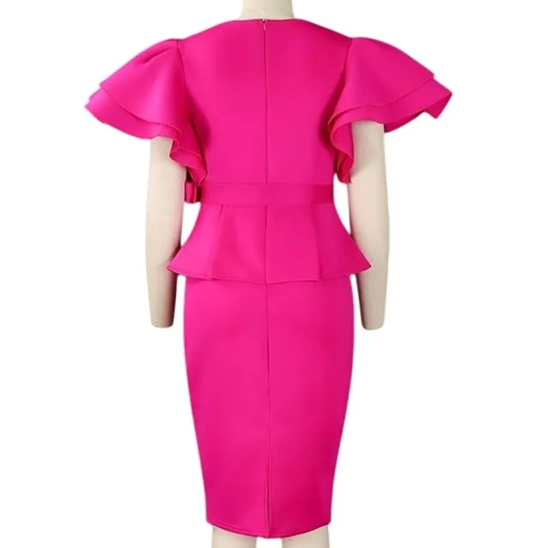 NWT ~ Bright Fuchsia Pink Vintage Looking Sexy Ruffle Belted Dress Plus Size 2XL - Image 5
