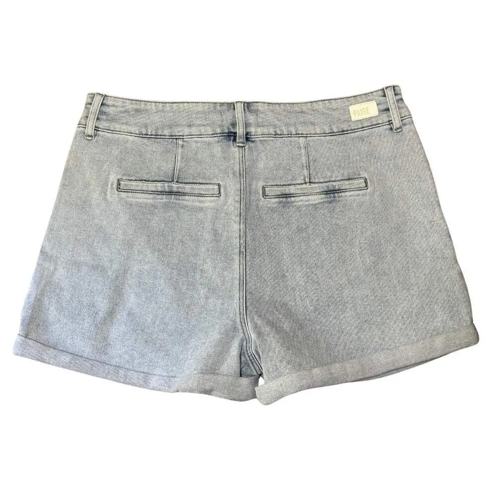 PAIGE Beth Pleated High Rise Waist Shorts Sherry Light Wash Cuffed Denim NWT 33 - Image 4