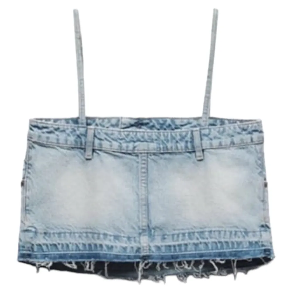 ZARA TRF DENIM SKIRT EFFECT CROP JEAN TOP Sz M - Image 3