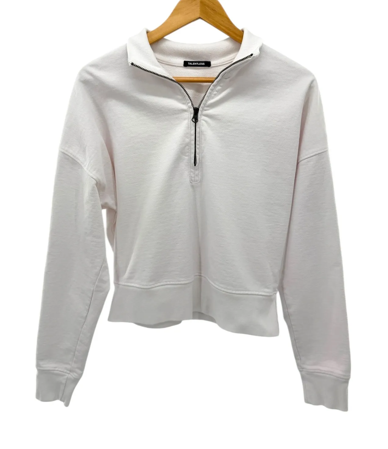 Talentless Cropped Quarter Zip Sweatshirt White Minimal Luxe Cotton Size S - Image 1