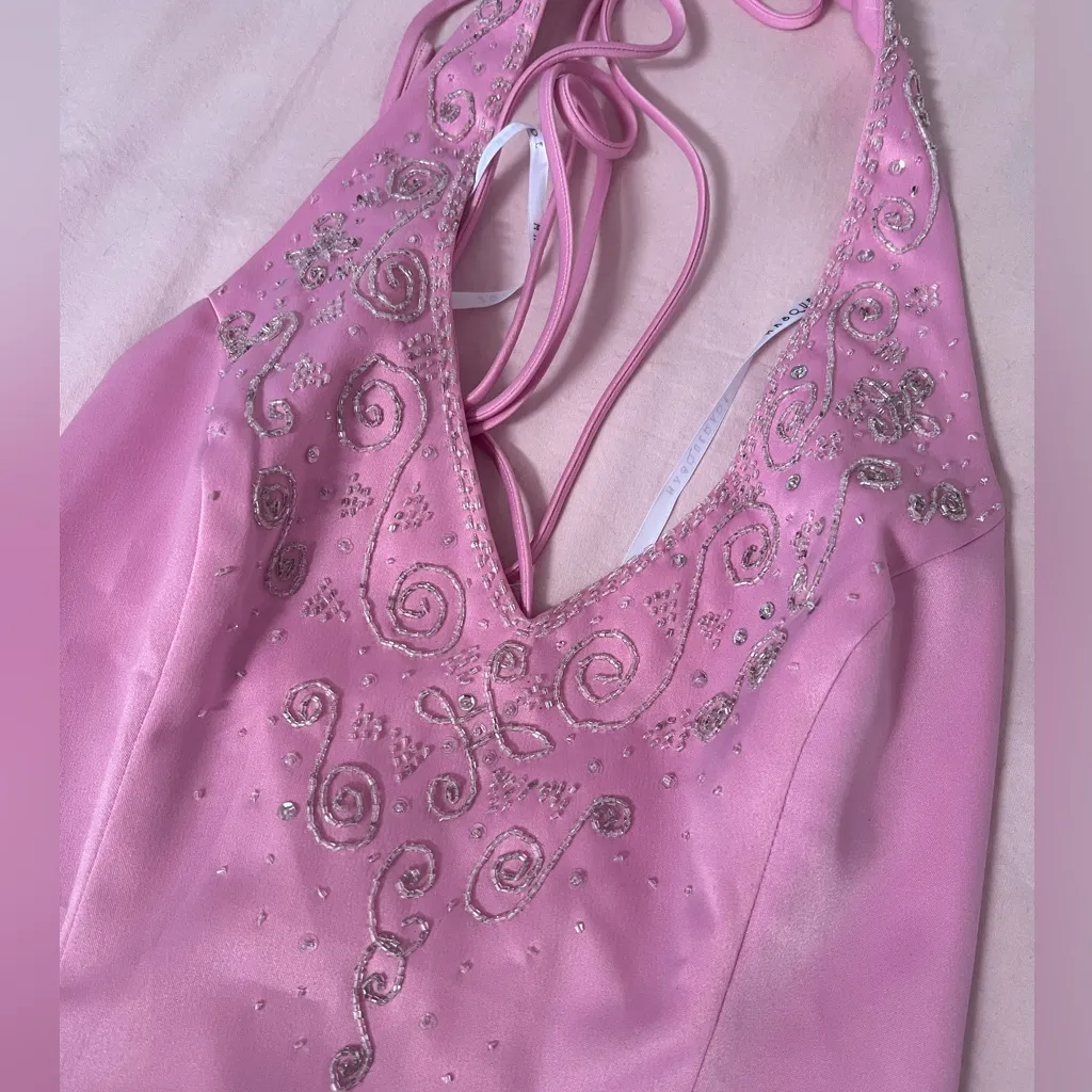 Masquerade  Strapless Pink Beaded Halter Dress - Image 6