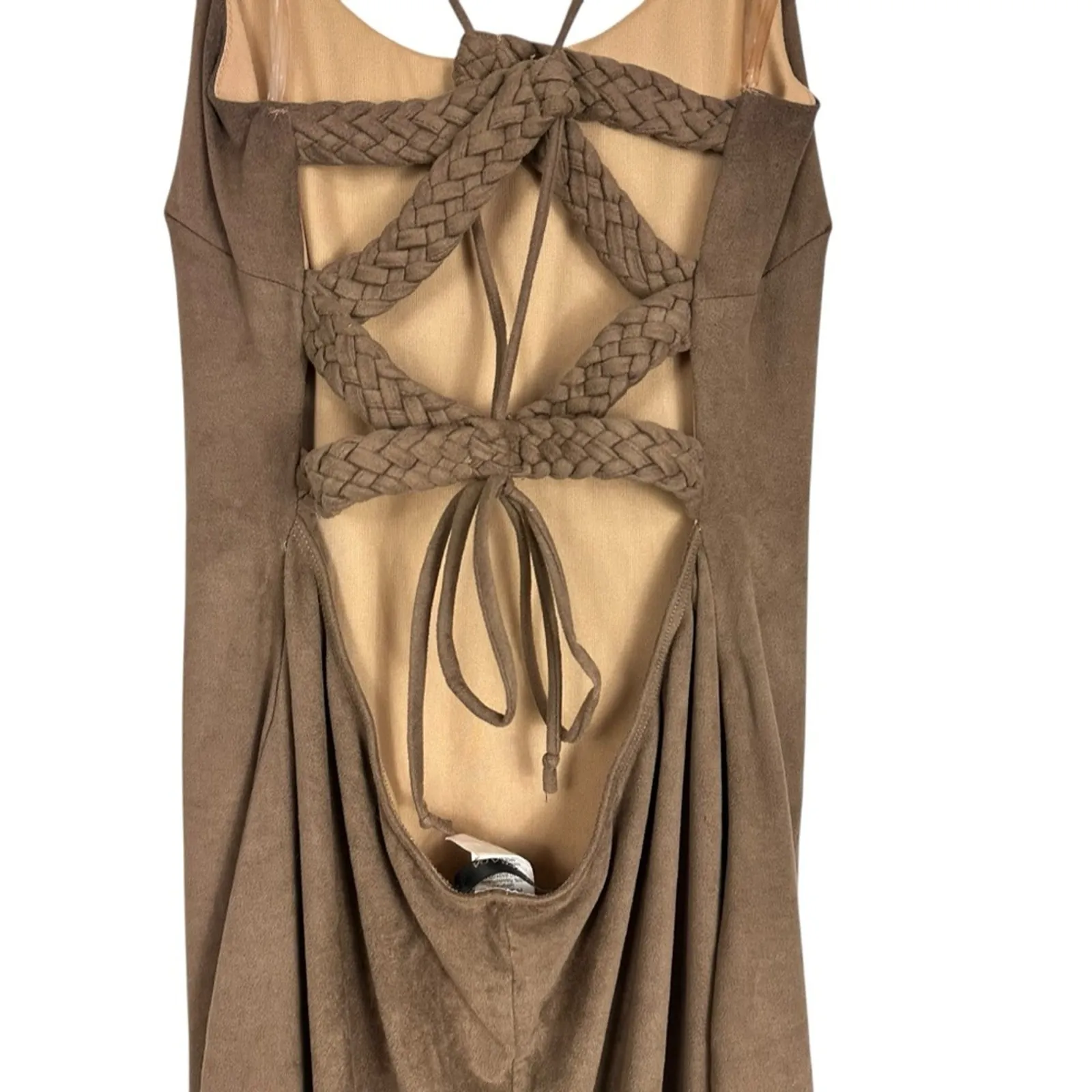 Vintage Y2K Emprada Brown Strappy Faux Suede Mini Dress Sz L Indie Sleeze Y2K Size L - Image 5