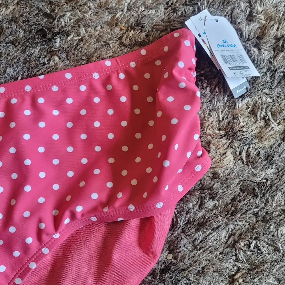 NWT! Time & Tru Pink White Polka Dot Midrise Shirred Sides Bikini Bottoms 3X - Image 5