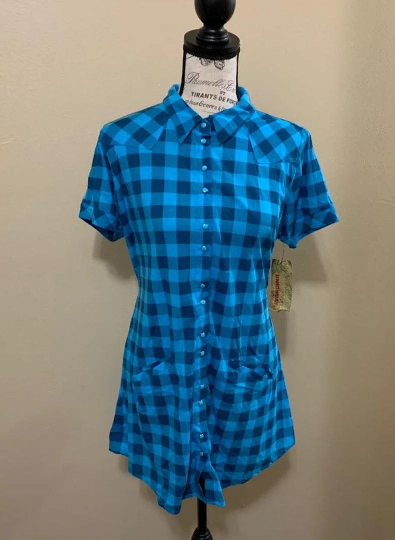 Unionbay Blue Checkered Button Down Top XL - Image 5