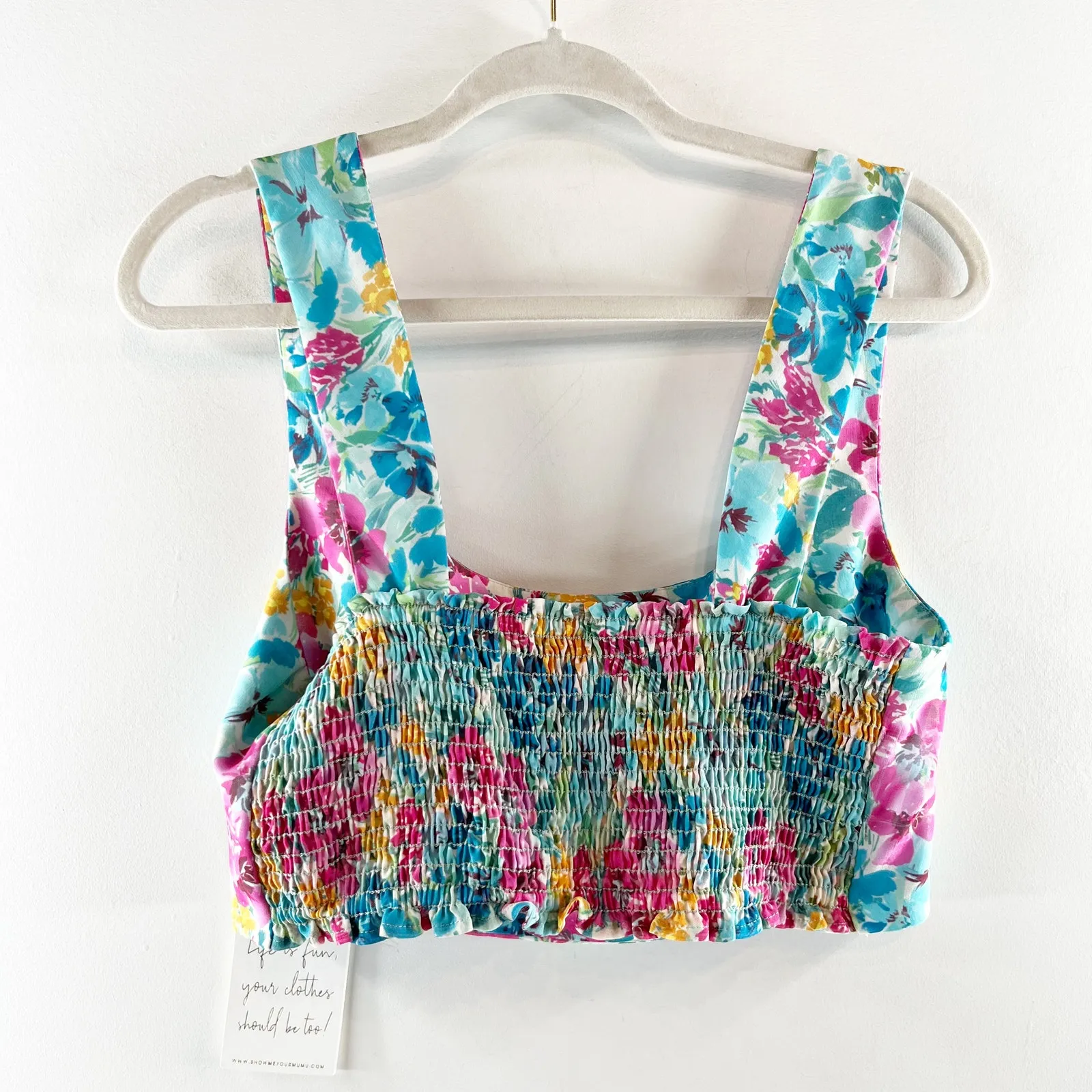 Show Me Your Mumu Square Neck Floral Crop Tank Top Blue Pink Large - Image 3