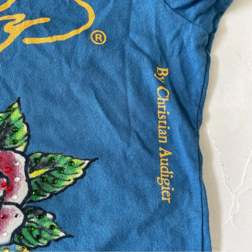 Ed Hardy Skull Rose Blue Tee Rhinestone by Christian Audigier Size M Size M - Image 5