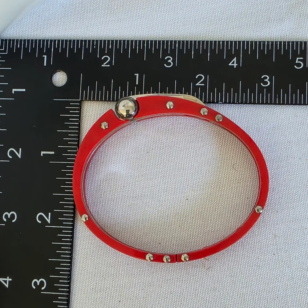 Unique Red Acrylic and Silver Stainless Steel Handcuff Style Bracelet - Image 11