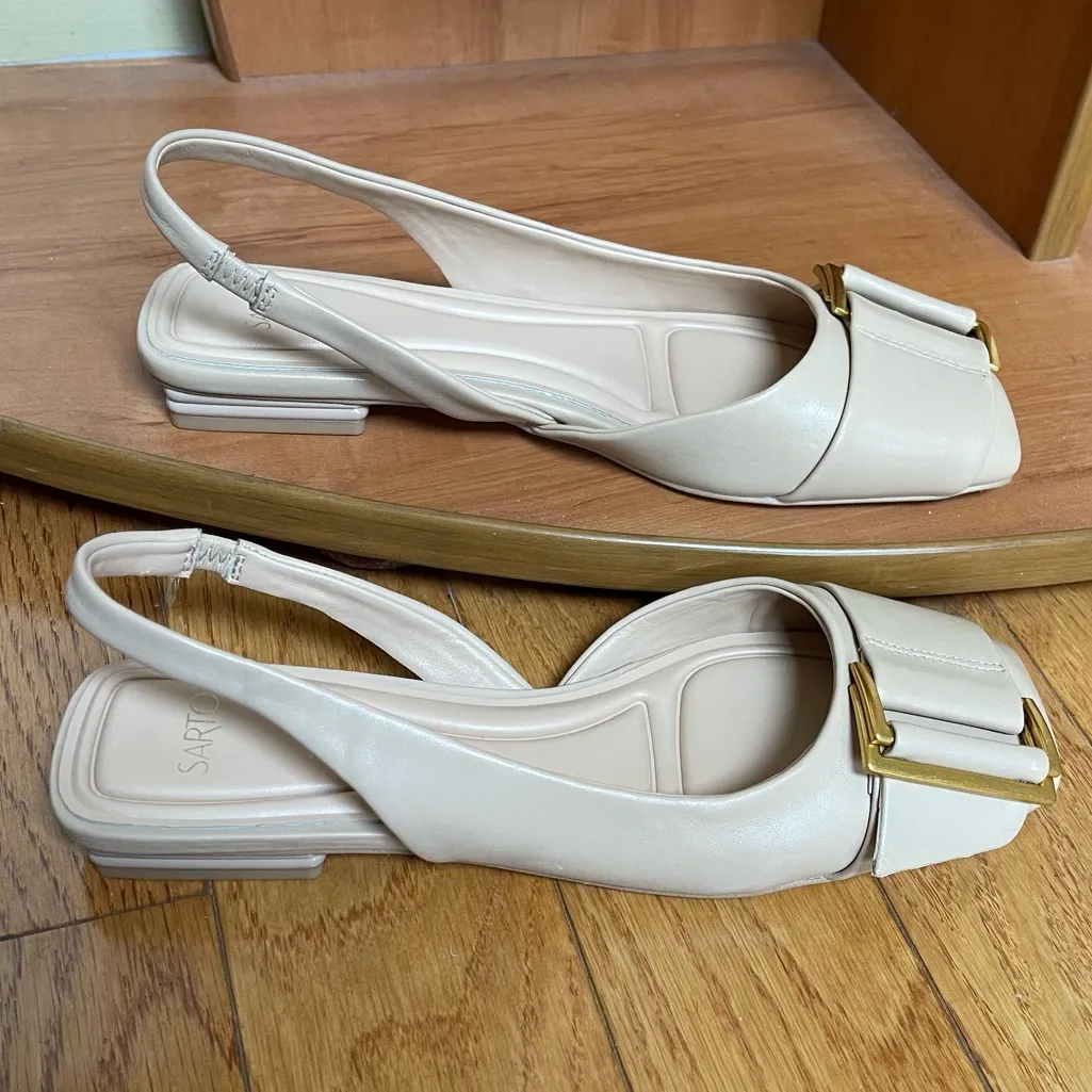 Franco Sarto Women's Classic Leather Ballet Flat Sling Backs Beige Sz 8 - Image 4