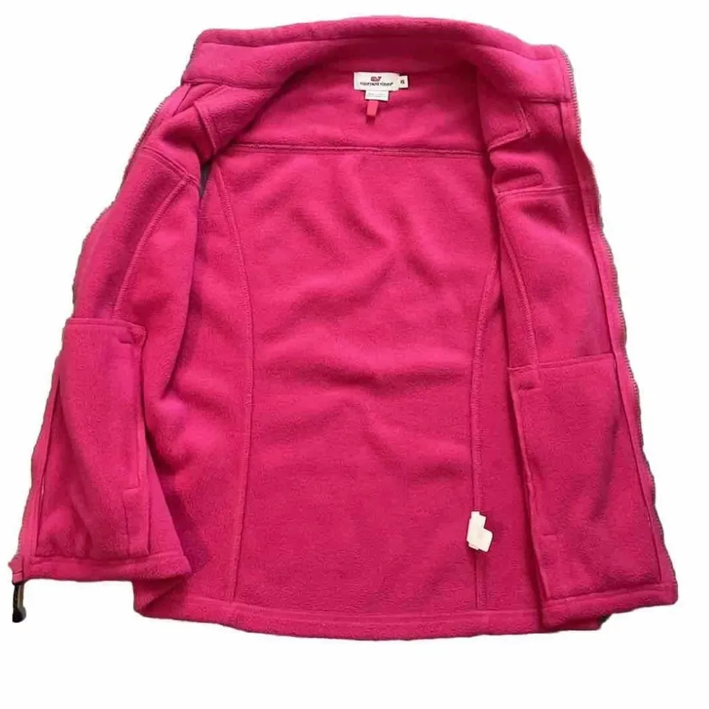 Vineyard Vines Fleece Vest Full Zip Pink & Navy Womens Size XS Preppy Nautical - Image 5