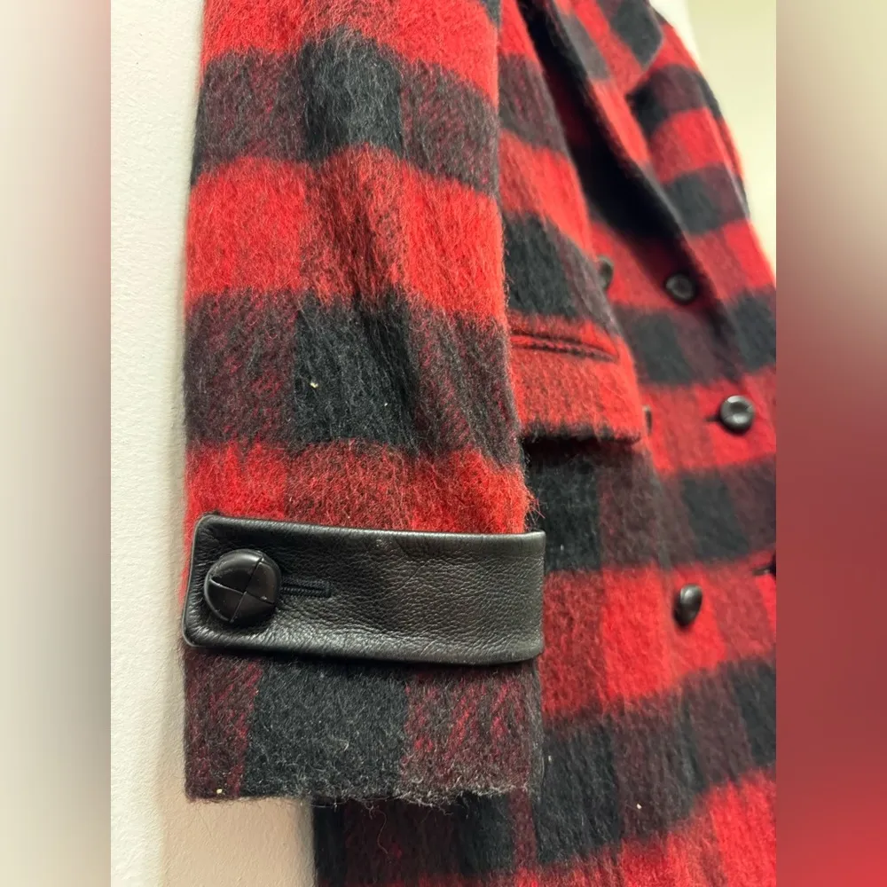 Mackage  Wool & Leather Plaid Checkered Red and Black Coat medium - Image 3