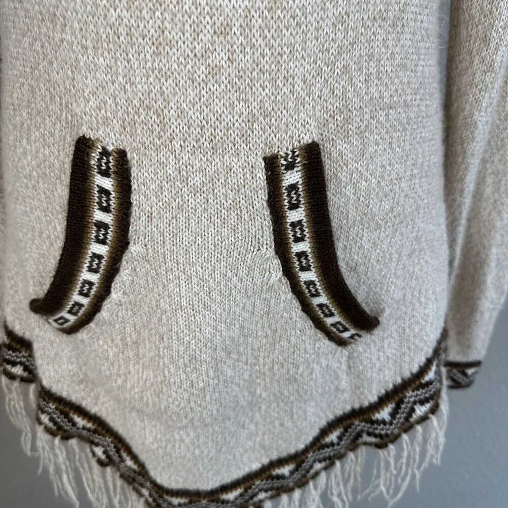 Artesania Eden Hoodie Fringe Aztec Sweater Size Large Beige Alpaca Made in Peru - Image 3