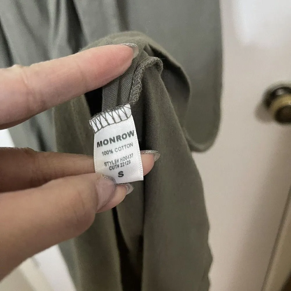 MONROW Short sleeve cotton tshirt army green dress tie waist Small - Image 4