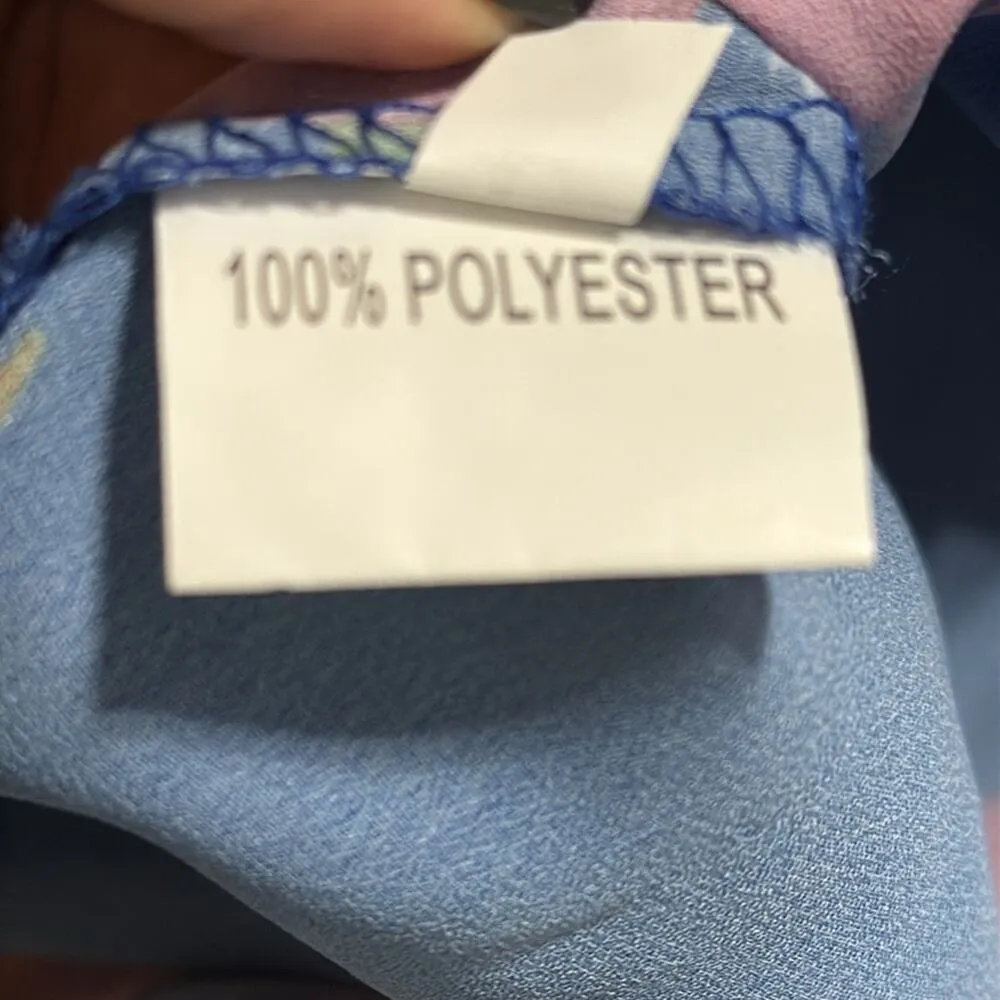 Royal blue size large Floral Halter Dress in Blue and Pink not lined no pockets - Image 9