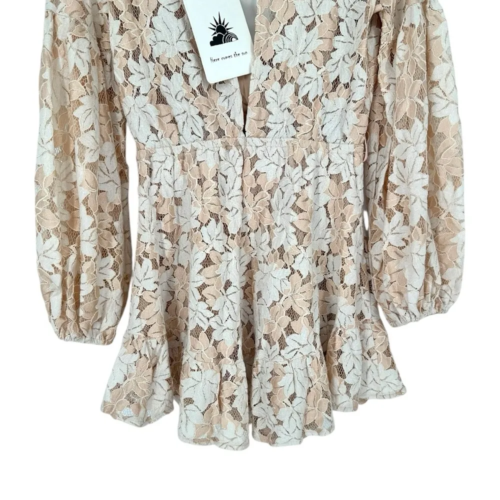Here Comes the Sun Lace Mini Dress size AUS 12/US Large White Mocha Keyhole Back - Image 11
