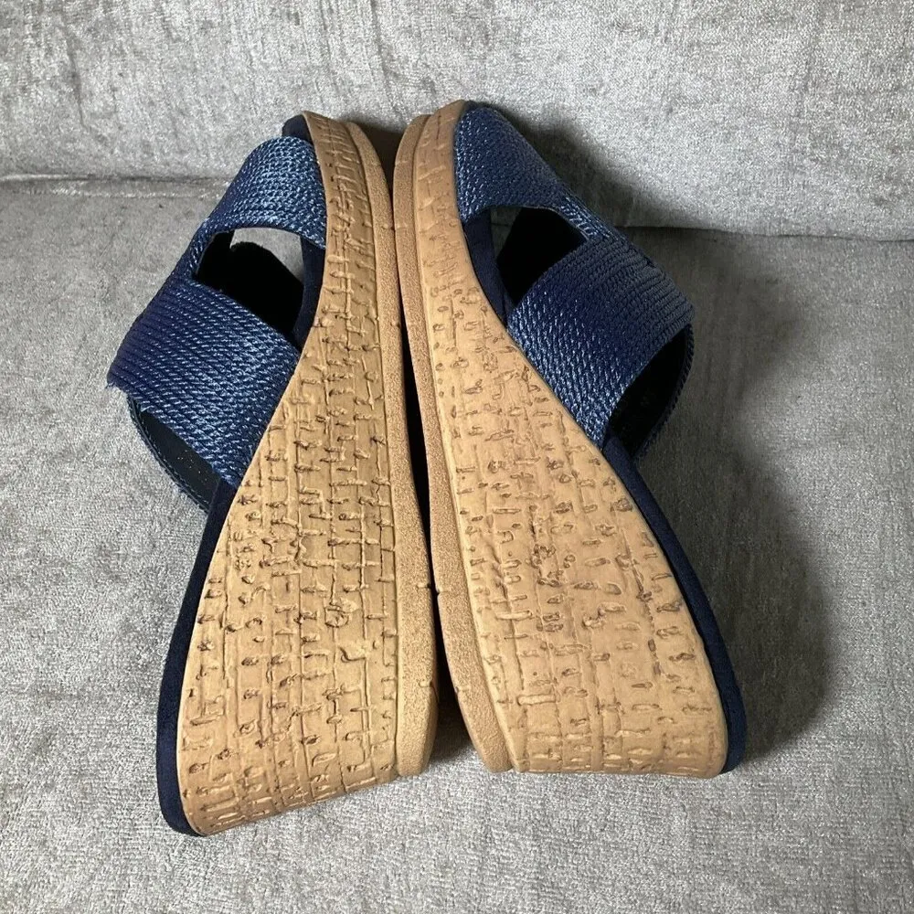 David Tate Vibe Wedge Heeled Sandals Navy Blue Rayon Sz 9.5 WIDE Vacation Comfy - Image 6