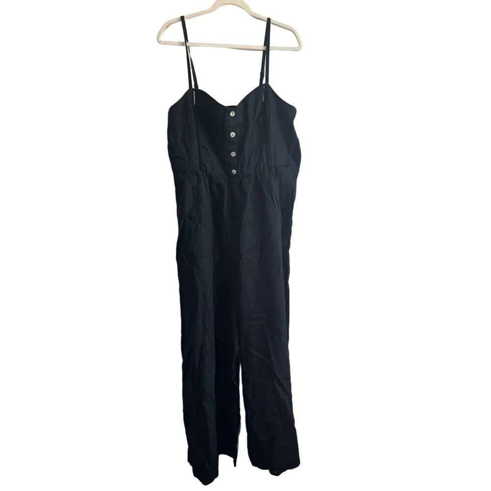 NWT Madewell Sleeveless Wide-Leg Jumpsuit in 100% Linen Black 14 *Broken Zipper* - Image 4